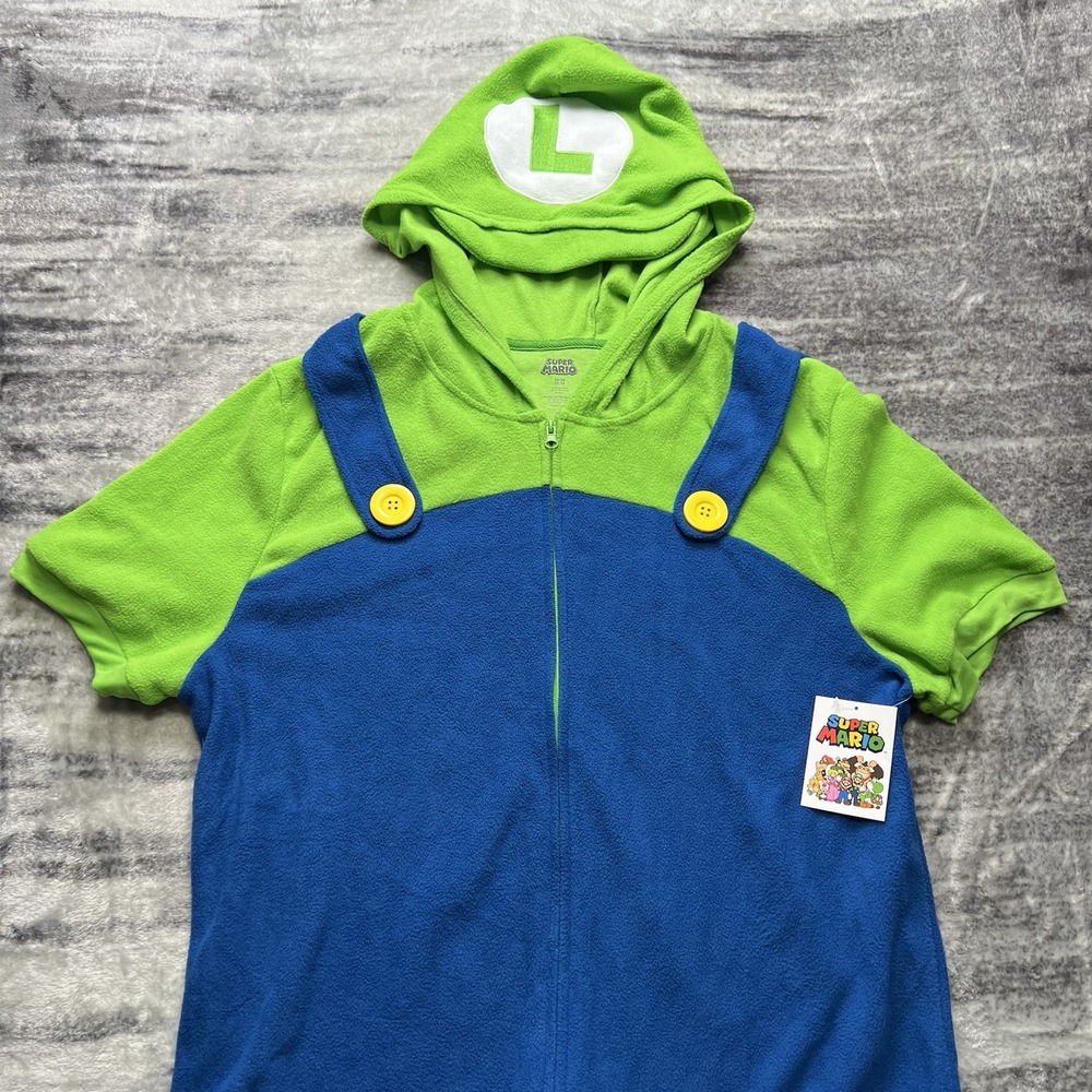 NWT Luigi Super Mario Sleepwear Adult Hoodie Costume Size 2XL/3XL Cosplay Zip Up